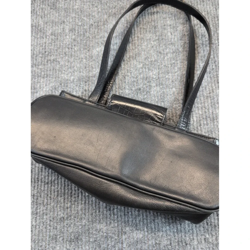 Lauren Ralph Lauren Soft Black leather Shoulder bag crocodile Pattern-embossed